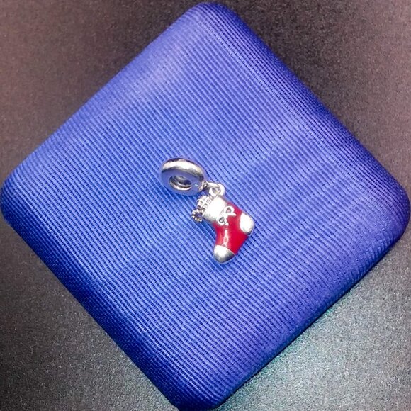 Pandora Festive Stocking Dangle Charm 925 Sterling Silver Red Enamel RETIRED - Picture 3 of 10